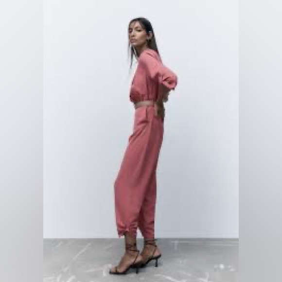 NWT ZARA JUMPSUIT WITH BELT,SIZE L, Marsala Colour. - Picture 11 of 12
